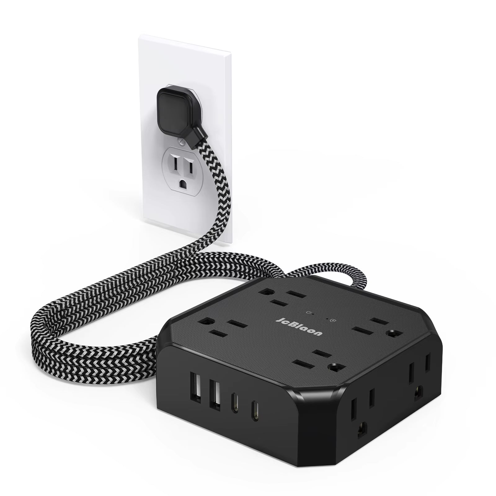 Surge Protector Power Strip - 8 Widely Outlets with 4 USB Charging Ports, 3 Side Outlet Extender with 5Ft Braided Extension Cord