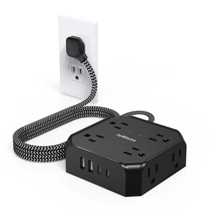 Surge Protector Power Strip - 8 Widely Outlets with 4 USB Charging Ports, 3 Side Outlet Extender with 5Ft Braided Extension Cord