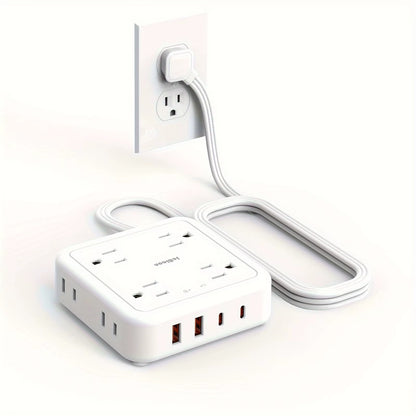 Surge Protector Power Strip - 8 Widely Outlets with 4 USB Charging Ports, 3 Side Outlet Extender with 5Ft Braided Extension Cord