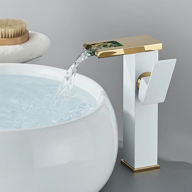 Luxury LED Black Basin Faucet Tall and Short Tap Bathroom Single Handle Cold and Hot Water Flow Produces Electricity