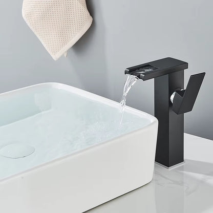 Luxury LED Black Basin Faucet Tall and Short Tap Bathroom Single Handle Cold and Hot Water Flow Produces Electricity