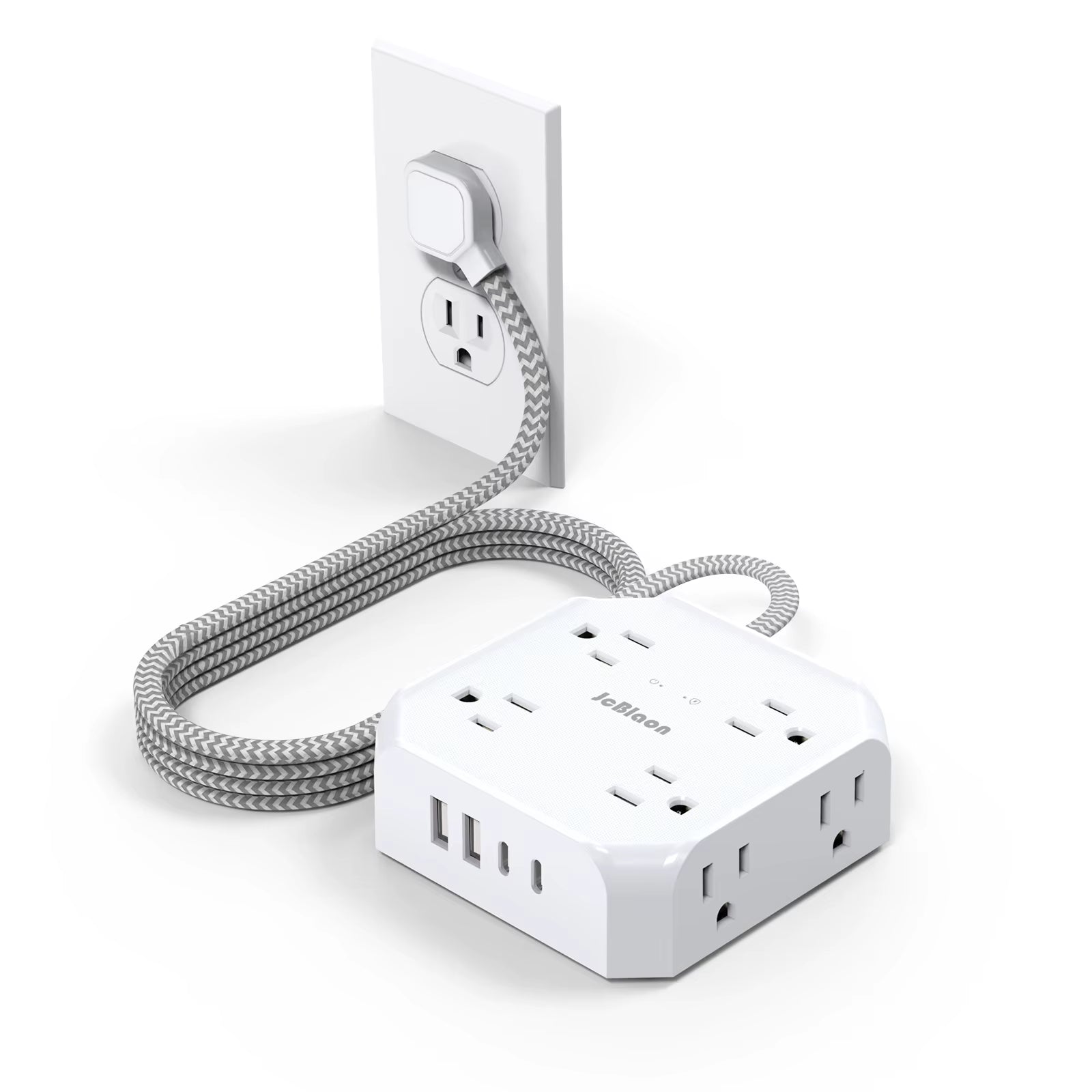 Surge Protector Power Strip - 8 Widely Outlets with 4 USB Charging Ports, 3 Side Outlet Extender with 5Ft Braided Extension Cord