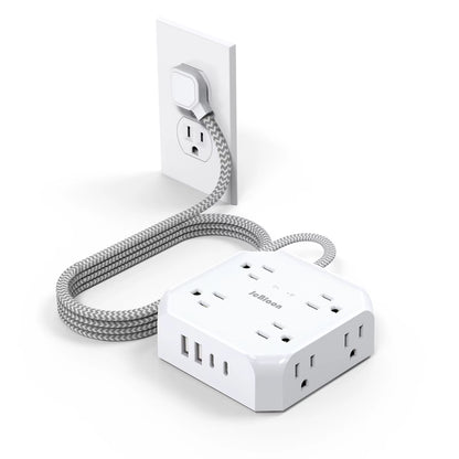 Surge Protector Power Strip - 8 Widely Outlets with 4 USB Charging Ports, 3 Side Outlet Extender with 5Ft Braided Extension Cord