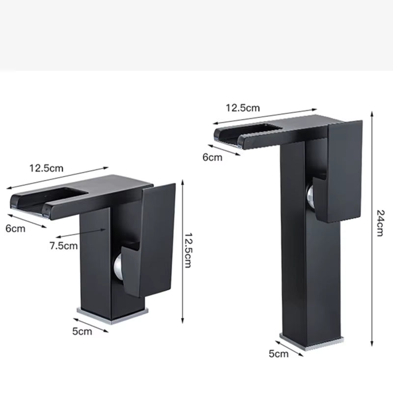 Luxury LED Black Basin Faucet Tall and Short Tap Bathroom Single Handle Cold and Hot Water Flow Produces Electricity