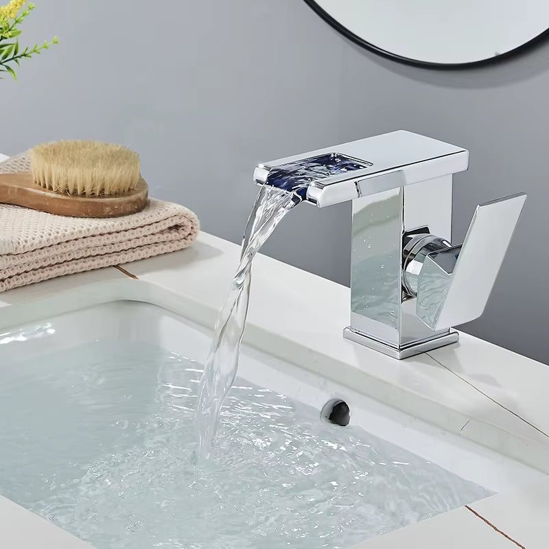 Luxury LED Black Basin Faucet Tall and Short Tap Bathroom Single Handle Cold and Hot Water Flow Produces Electricity
