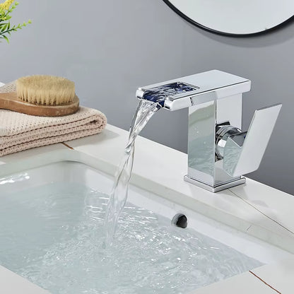 Luxury LED Black Basin Faucet Tall and Short Tap Bathroom Single Handle Cold and Hot Water Flow Produces Electricity