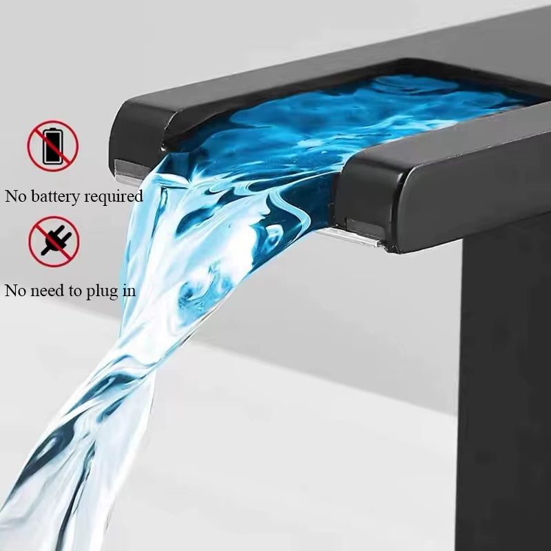 Luxury LED Black Basin Faucet Tall and Short Tap Bathroom Single Handle Cold and Hot Water Flow Produces Electricity