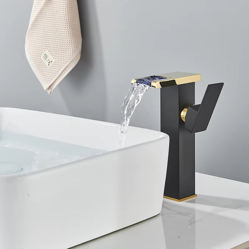Luxury LED Black Basin Faucet Tall and Short Tap Bathroom Single Handle Cold and Hot Water Flow Produces Electricity