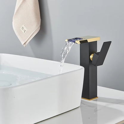Luxury LED Black Basin Faucet Tall and Short Tap Bathroom Single Handle Cold and Hot Water Flow Produces Electricity