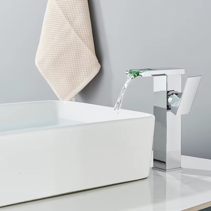 Luxury LED Black Basin Faucet Tall and Short Tap Bathroom Single Handle Cold and Hot Water Flow Produces Electricity