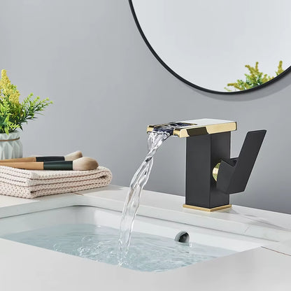 Luxury LED Black Basin Faucet Tall and Short Tap Bathroom Single Handle Cold and Hot Water Flow Produces Electricity