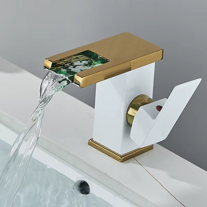 Luxury LED Black Basin Faucet Tall and Short Tap Bathroom Single Handle Cold and Hot Water Flow Produces Electricity